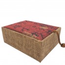 Rectangular jujube face ancient poetry square linen flocking Satin face yuan coin double buckle inside cultural jewelry clamshell box